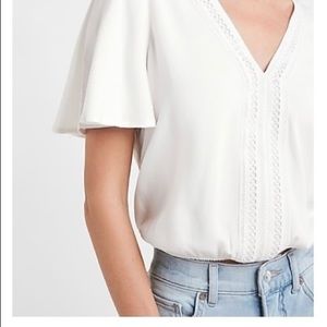 Express Lace Trim Flutter Sleeve Top
